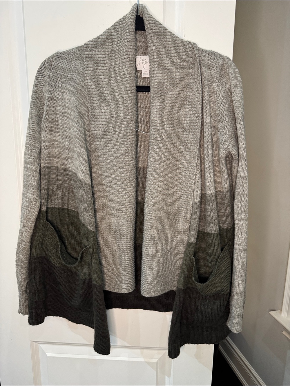 John + Jenn Gray and Olive Colorblock Shawl Collar Cardigan